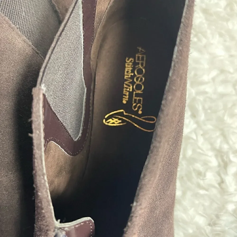 Aerosoles StichnTurn leather suede Brown ankle boots front zipper size 11